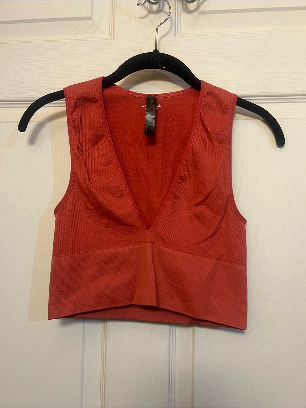 Urban Outfitters Ribbed Deep V Crop Top - Red